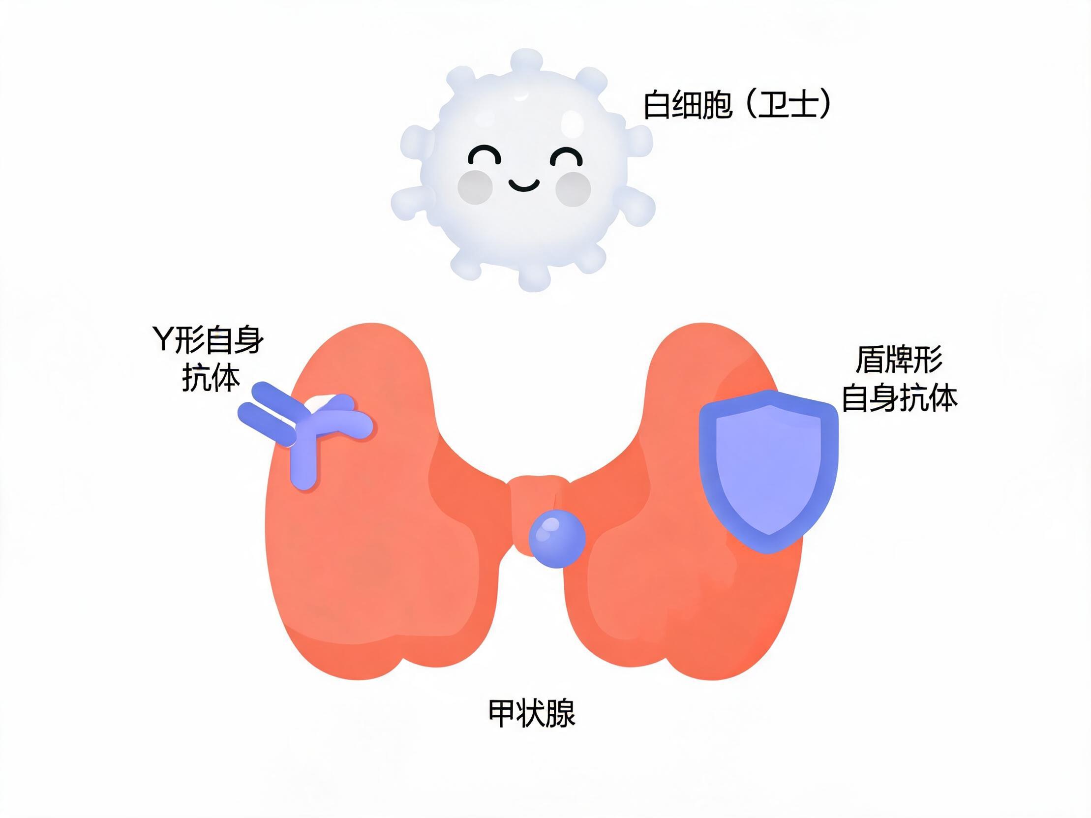 抗体小球攻击蝴蝶状甲状腺的免疫插画